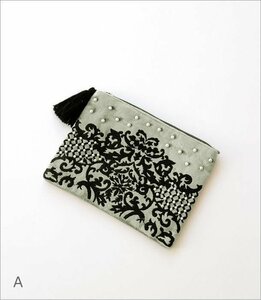 ポーチ 小物入れ おしゃれ 刺繍 丸 フラット かわいい スクエアポーチ ベロア刺繍ポーチ 【Aカラー】 送料無料(一部地域除く) kan8939a