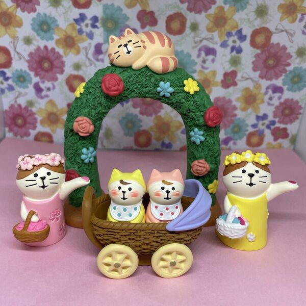 デコレ コンコンブル うとうと猫フラワーゲート&フラワーシャワー猫&桜祝福猫&2人乗りベビーカー&おすわりペア 送料無料