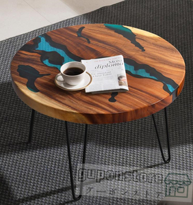 特売！人気推薦★高品質 円形テーブル 机 リバーテーブル 川の流れ ウッド リバー テーブル くるみの木 コーヒーテーブル