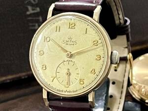 * ultra rare * Smith Deluxe * wristwatch * men's *9 pure gold * hand winding * antique * / hand winding /1950S/ England / men's /9K/ Vintage 