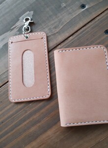  card-case, pass case 2 point set Tochigi saddle leather hand made leather craft * natural *