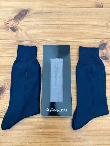 未使用 イヴ・サンローラン 高級靴下 3足セット 25センチ Yves Saint Laurent ネイビーソックス 通学 通勤