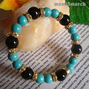 ** natural stone * onyx & turquoise * Power Stone breath ( men's * lady's ) Gold long Dell inside surroundings 18