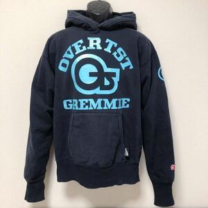 Over the Stripes /GREMMiE /オーバーザストライプス /メンズL スウェット プルオーバーパーカー トップス ビッグロゴ プリント 紺 日本製 