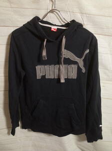 メンズ pg272 PUMA プーマ ロゴ ワッペン プルオーバー スウェット パーカー M 黒/灰