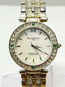 izax valentino アイザックバレンチノ QZ IVG-9100-3 石付 ラウンド ホワイトシェル文字盤 メンズ腕時計