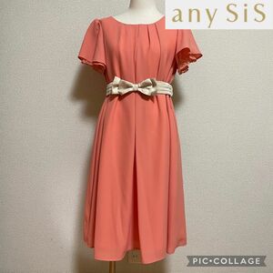 【新品未使用】春夏any sis パーティードレスワンピースドレスピンクサーモンピンク結婚式ブライダル二次会オンワード