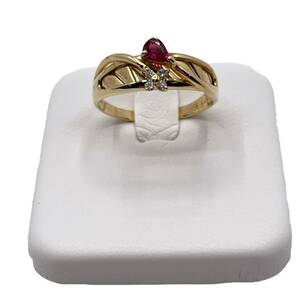 Золотое рубиновое бриллиантовое кольцо K18 D0.04ct 2,2 г примерно 11 кольцевых женских аксессуаров [Используется]
