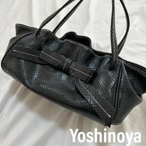 銀座ヨシノヤ　Yoshinoya Ginza ハンドバッグ　リザード型押し　 レザー　リボン　本革 トートバッグ　手提げ　鞄
