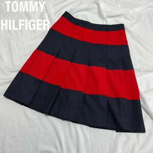 TOMMY HILFIGER トミーヒルフィガー　 フレアスカート　膝丈スカート プリーツ加工　ボーダー ウール　カジュアル　ボトムス レディース