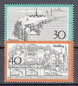 西ドイツ 1972年未使用NH ドイツの都市/ヘルゴランド島/ハイデルベルク#746-747