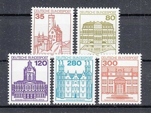 西ドイツ 1982年未使用NH 普通切手/古城#1139-1143