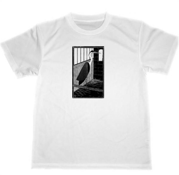 Samuel Mesquita T-Shirt sec héron dans une cage à oiseaux, chef-d'œuvre imprimé, peinture de produits animaux, Taille moyenne, Col rond, lettre, logo