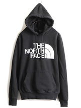 ■ ノースフェイス プリント スウェット フード パーカー ( メンズ S ) 古着 The North Face スエット トレーナー 裏起毛 プルオーバー 黒_画像1