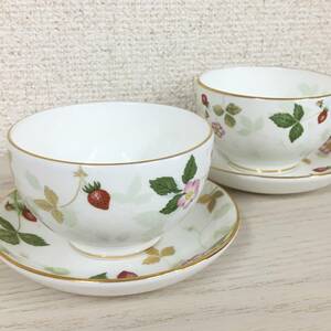 1スタ☆WEDGWOOD ジャパニーズ カップ＆ソーサー 2客セット 金彩 WILD STRAWBERRY 湯呑 茶器 洋食器 ウエッジウッド 菊MZ