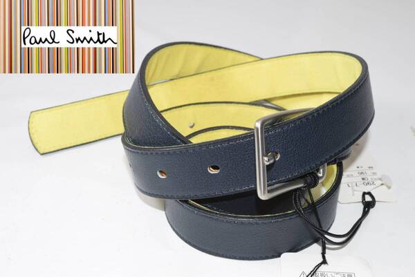 ☆新品未使用☆ポールスミス Paul Smith 牛革 ベルト☆ネイビー&イエロー☆Lサイズ(80㎝~95㎝)幅約2.5㎝ ☆定価17,600円
