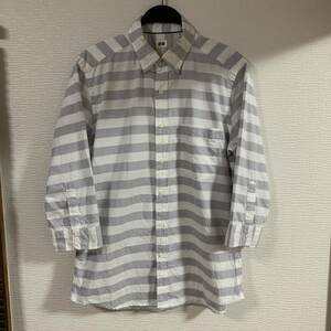 ☆古着☆ UNIQLO(ユニクロ) - Men's ボーダーボタンダウンシャツ 七分丈シャツ 七分丈ボーダーシャツ Lサイズ 販売終了モデル ☆古着☆