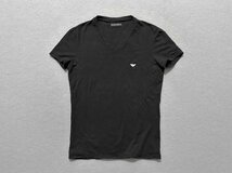 ★ EMPORIO ARMANI ◆ ストレッチコットン Vネック Tシャツ 半袖 カットソー S 黒 アンダーシャツ アルマーニ ◆ W1 ST7とT-24_画像1