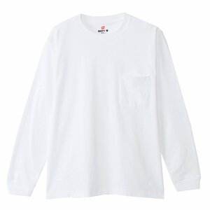 Hanes ヘインズ 厚地 BEEFY ビーフィー 無地 ロングスリーブ ポケットTシャツ 1点 長袖 白 M H5196 メンズ レディース 人気 おすすめ　