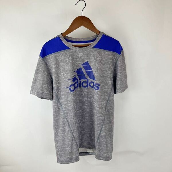 adidas アディダス 半袖Tシャツ Tシャツ ロゴTシャツ スポーツウェア メンズシャツ 通気性 グレー ブルー Mサイズ 運動着 サッカー 野球