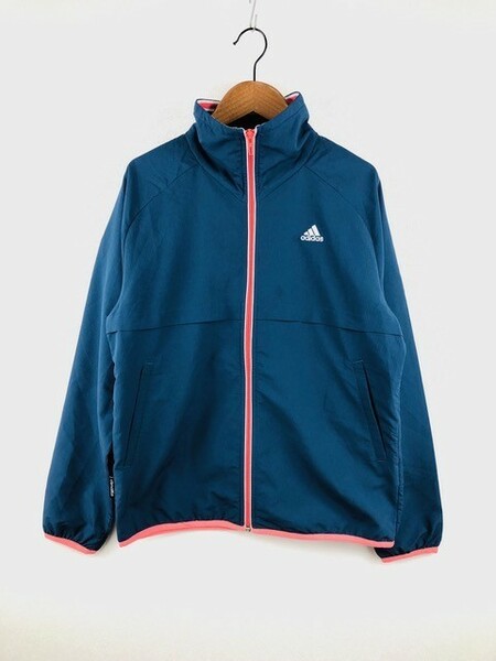 Adidas アディダス レディース ウィンドブレーカー ネイビー 紺色 ピンク Mサイズ ナイロン 長袖 ジャケット ロゴ スポーツ ウェア