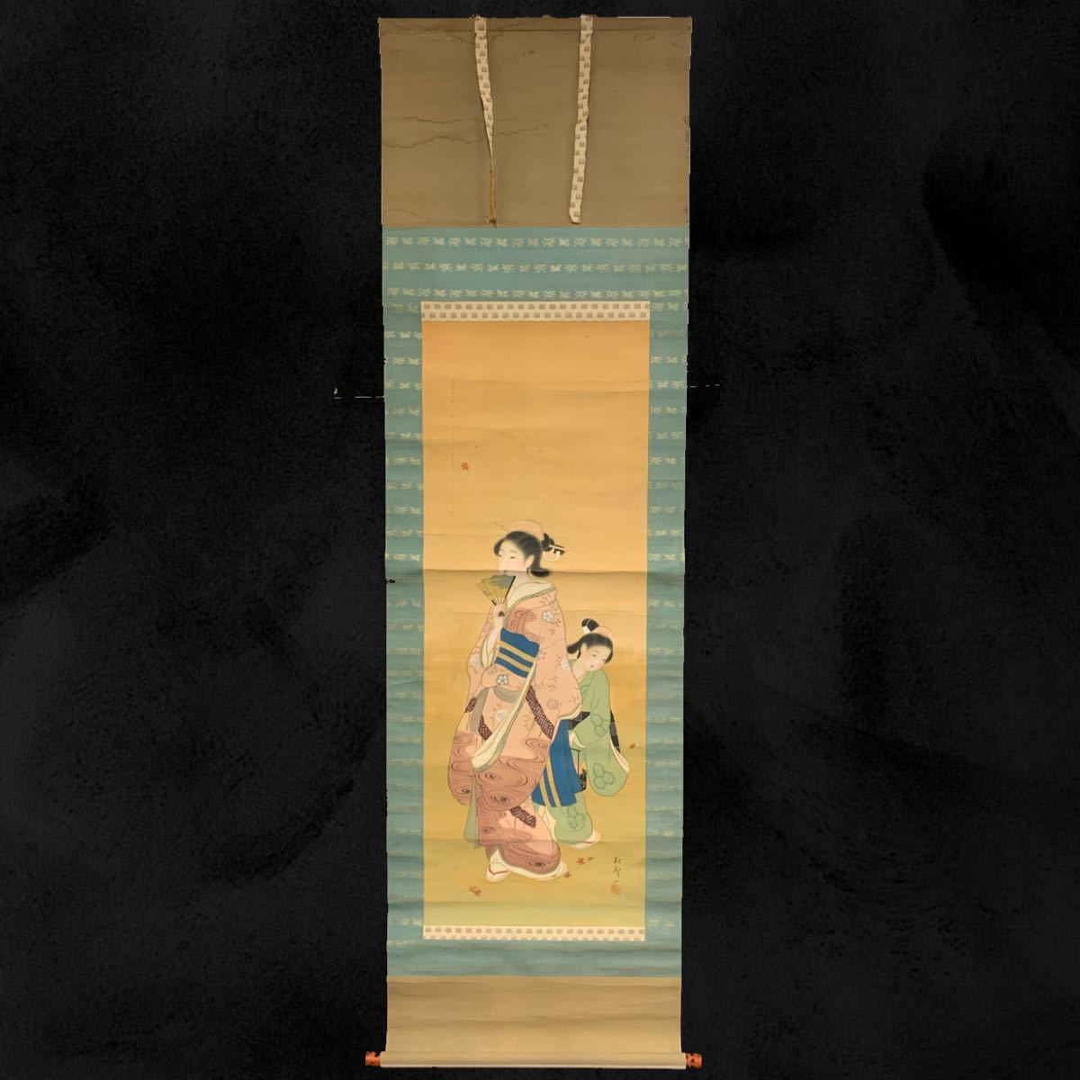 [Kopie] (Hagi 49) Hängende Schriftrolle aus Seide mit der Aufschrift „Genroku Bijin, Malkasten „Schöne Frau, ca. 197 x 56 cm, Malerei, Japanische Malerei, Person, Bodhisattva