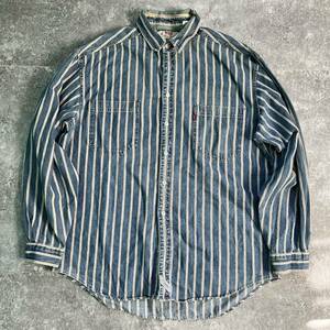 90's Levi's ストライプ柄　セルビッチ柄 ワークシャツ