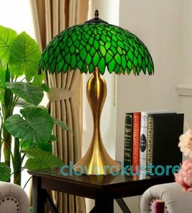 [ салон искусство ] высший класс Tiffany витражное стекло лампа настольный светильник . зеленый. перо под старину стекло интерьер подставка свет 