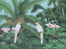 ２匹の白い鳥と椰子の絵 プンゴセカンスタイル 100X80 Parsa W.作 YSA-240459_画像2