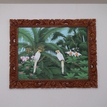 ２匹の白い鳥と椰子の絵 プンゴセカンスタイル 100X80 Parsa W.作 YSA-240459_画像3