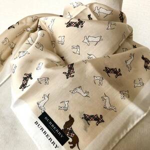 稀少柄　Burberry バーバリー 大判ハンカチ★ミニスカーフ　大人気可愛い犬柄◆★膝掛け（0408CD111350）