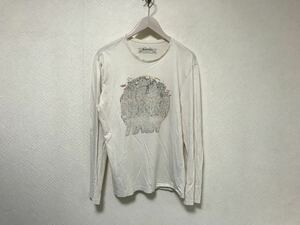 本物リプレイREPLAYコットンダメージ加工プリント長袖ロンTシャツメンズサーフアメカジビジネスミリタリー白ホワイトMモーリシャス製