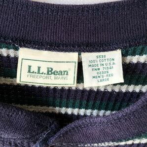 90s LL Bean ボーダー ヘンリーネック ワッフル カットソー L USA製 ビンテージ 90年代 LLビーン 縞々 サーマル アメリカ製 ヴィンテージの画像4