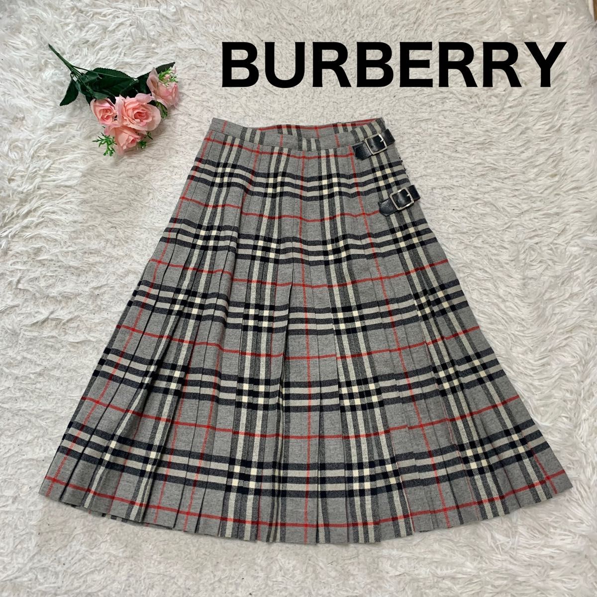 美品BURBERRYノバチェック ラップスカート本革ベルト＆フリンジミニ