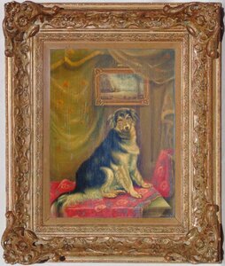 19世紀 R.MOLINA 6号 ピラミッドの風景画と犬のいる室内 真作保証 検索 泰西名画 アンティーク, 絵画, 油彩, 静物画