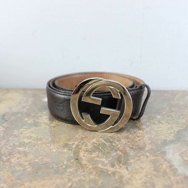 GUCCI GG LOGO DESIGN EMBOSSED LEATHER BELT/グッチロゴデザイン型押しレザーベルト