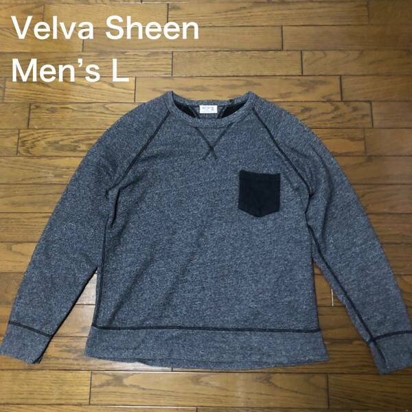 【送料無料】Velva Sheen胸ポケットスウェットトレーナー　ダークグレー黒　メンズLサイズ　USA ベルバシーン長袖