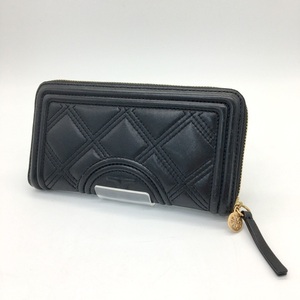 TORY BURCH フレミング ソフトジップ ウォレット 長財布 ラウンドファスナー 革 レザー レディース ブラック トリーバーチ N17865F●