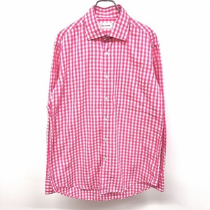 nano・universe ナノユニバース 41 メンズ シャツ チェック ワイドカラー フレンチフロント 長袖 ポケット 綿100% ピンク×ホワイト ピンク