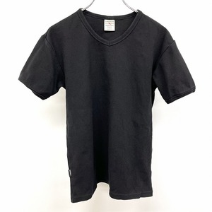 AVIREX U.S.A. アヴィレックス M メンズ リブTシャツ カットソー ストレッチ Vネック 背中の首元にロゴプリント 半袖 綿×ポリウレタン 黒