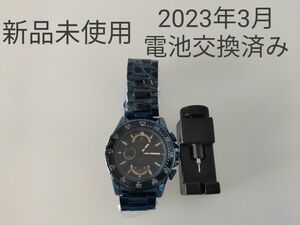 【新品 未使用品 2023年3月電池交換済み】腕時計 メンズ メタリックブルー