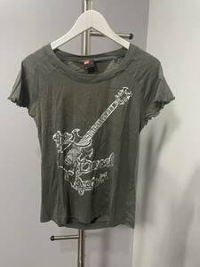  short sleeves cut and sewn diesel DIESEL T-shirt gray bag hole tops lady's 