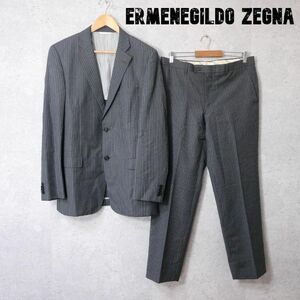 美品 Ermenegildo Zegna エルメネジルドゼニア 50 ストライプ柄 2B テーラードジャケット スラックス セットアップ スーツ グレー