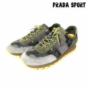 美品 PRADA SPORT プラダスポーツ 38.5 約25.5㎝ カモフラ柄 メッシュ スエード ローカット スニーカー レースアップ マルチカラー