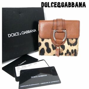 美品 Dolce&Gabbana ドルチェ＆ガッバーナ キャンバス×レザー 二つ折り 財布 コンパクトウォレット ヒョウ柄 小銭入れあり マルチカラー