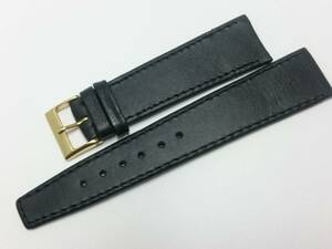 [20mm] ビンテージ レザーベルト 黒 薄手 フラット ステッチ有り 金色尾錠 耐水 牛革