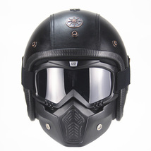 ハーレーヘルメット バイクヘルメット ジェットヘルメット PUレザー バイザー付き ゴーグル マスク付 カラー:F サイズ:XL_画像4