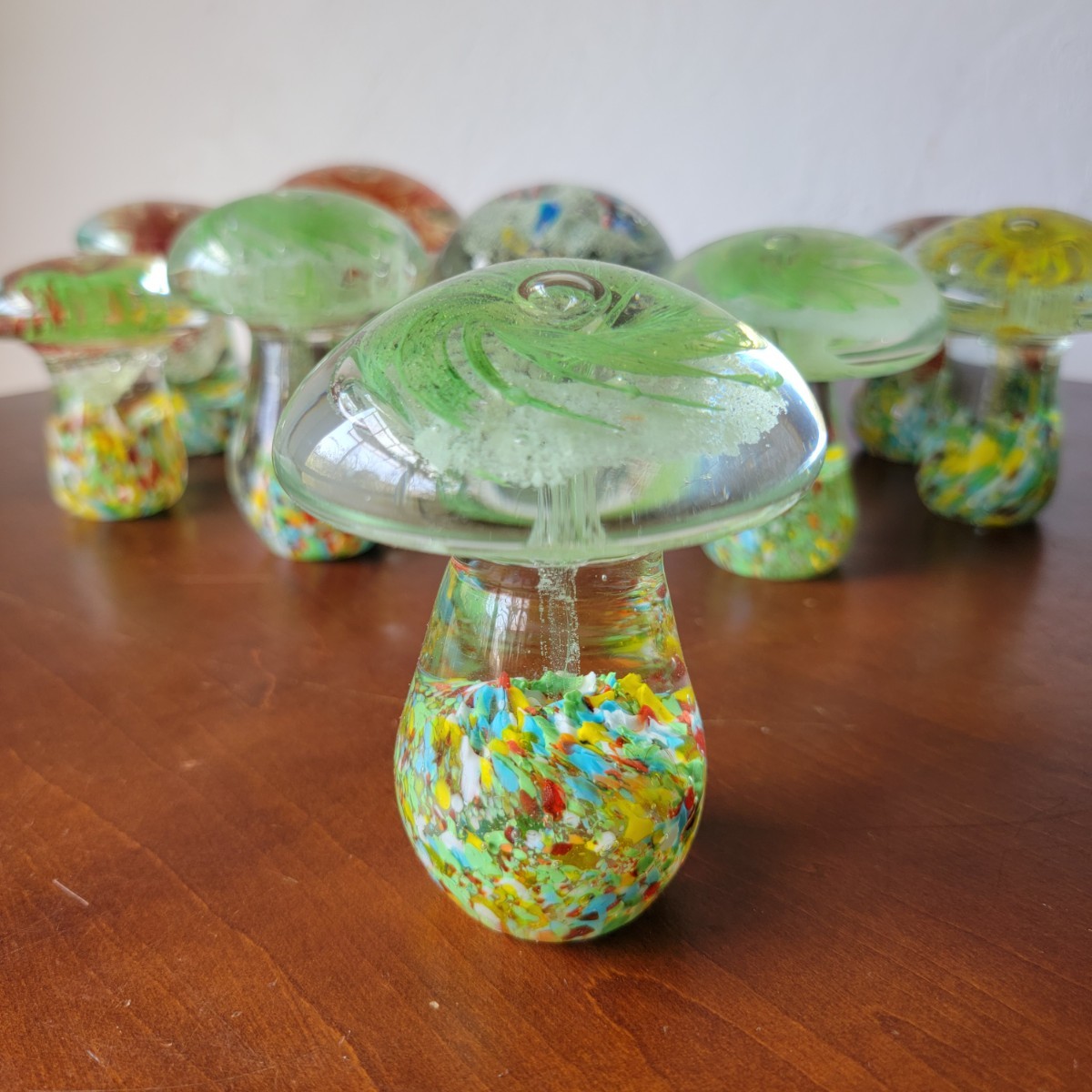 ミルフィオリ きのこ 硝子 ガラス 工芸品 ガラス細工 ペーパウェイト