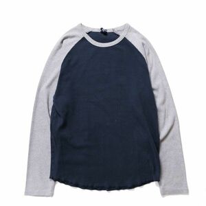 00's ギャップ GAP ラグランスリーブ コットン Tシャツ 長袖 (M) 霜降灰×紺 リブ無し ロンT クルーネック 旧タグ ギャップ 2003年製 Y2K