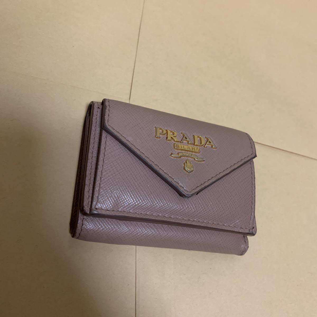 天然石ターコイズ プラダ◇ 三つ折り財布◇茶系◇キャンバス×レザー